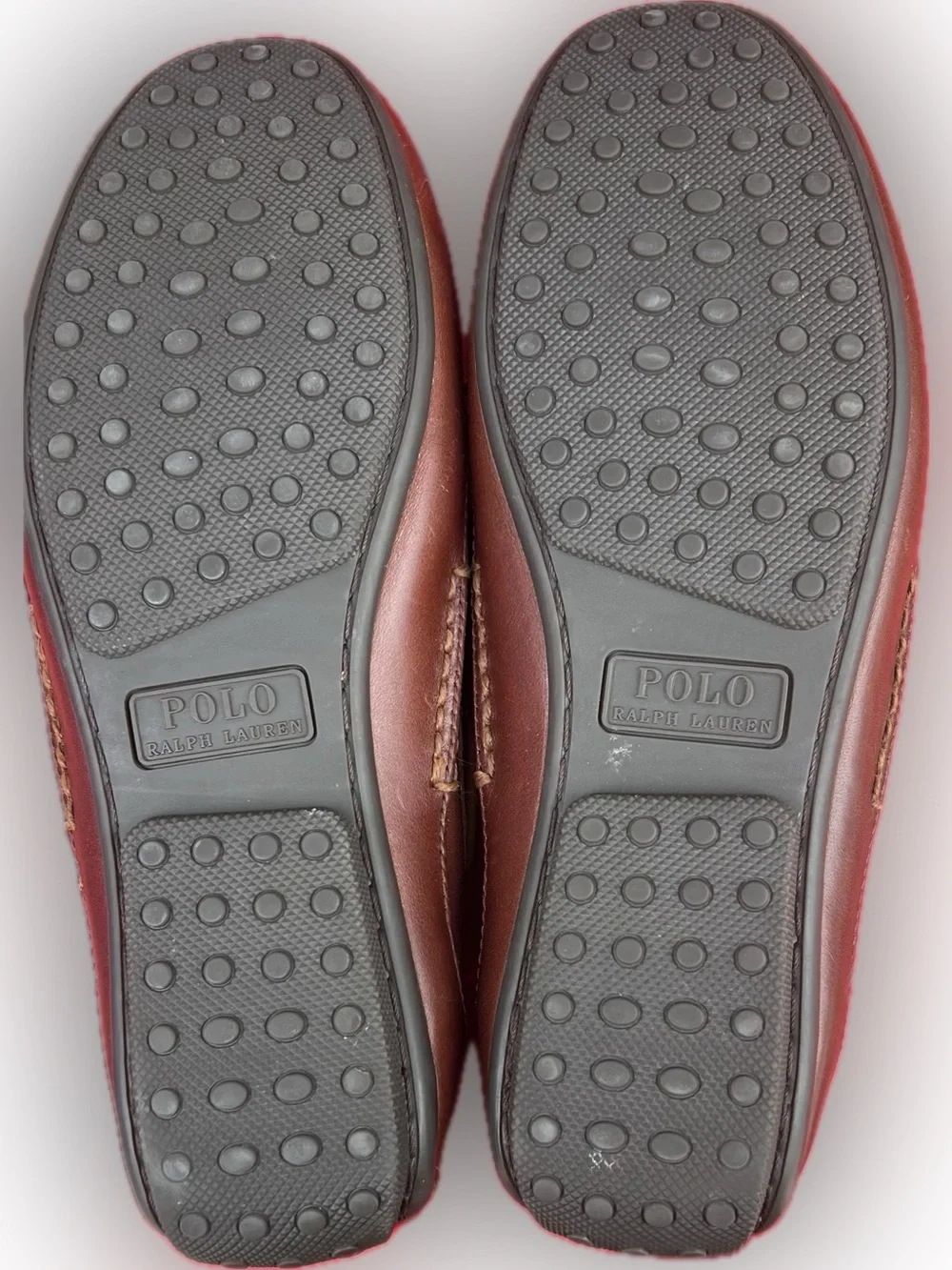 Polo Ralph Lauren Men's Brown Leather Boat Shoes Lace-Up Round Toe Rubber